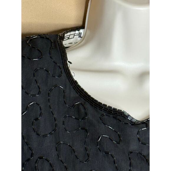 Scala Vintage Black and Gold Beaded Top Blouse M - Picture 4 of 6